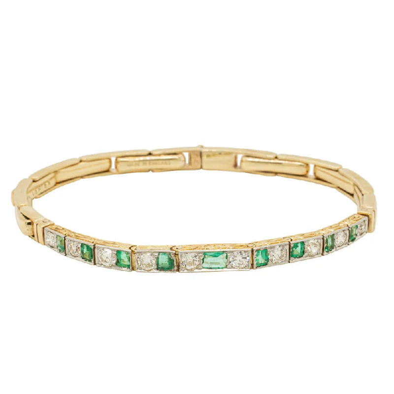 Limited-Stock Jewelry Sale – Shop Before It's Gone Vintage 9ct Yellow Gold Emerald & Diamond Bracelet