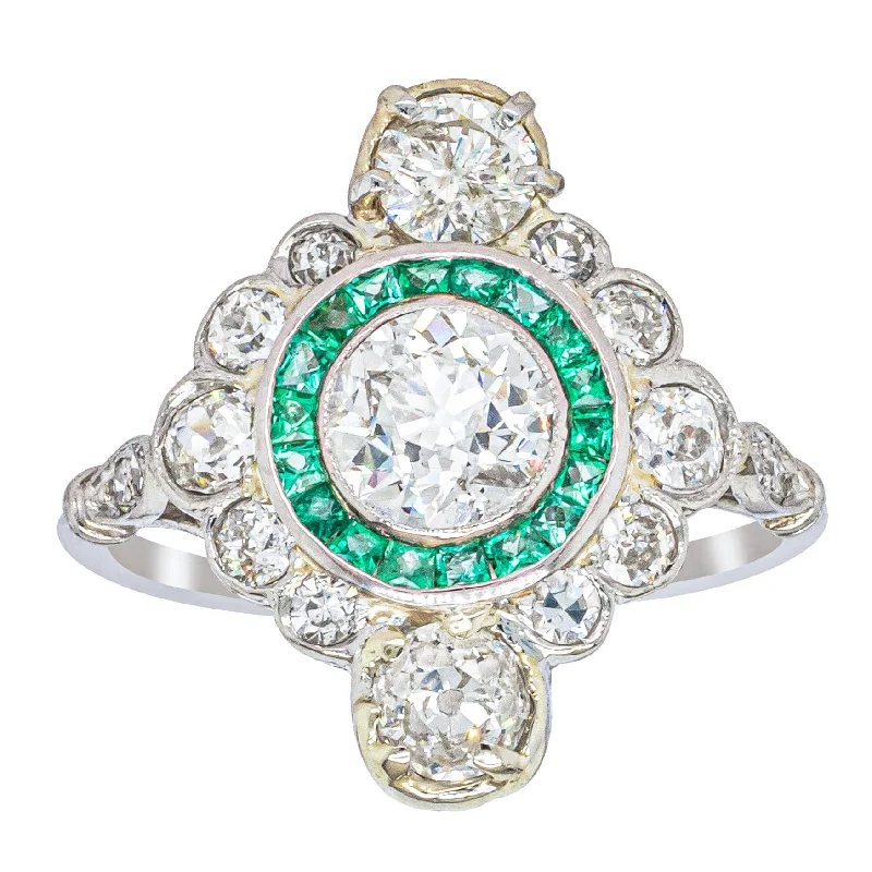 Premium Diamond Jewelry For Unforgettable Moments Vintage Platinum 1.56ct Diamond & Emerald Ring