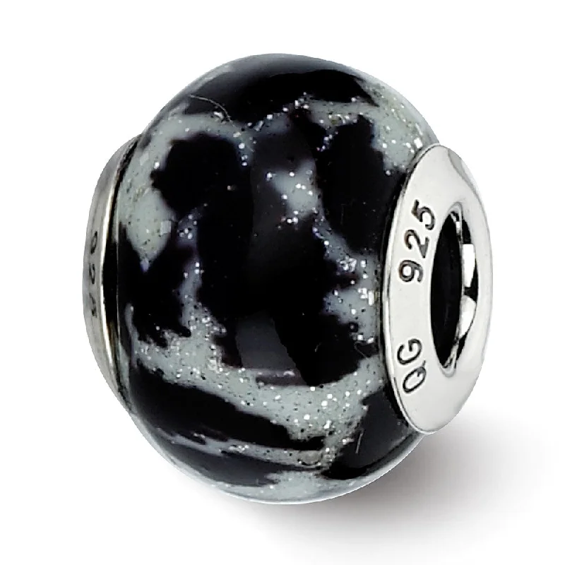 Discounted Jewelry For A Glamorous Look White & Black Glitter Overlay Glass & Sterling Silver Bead Charm, 15mm