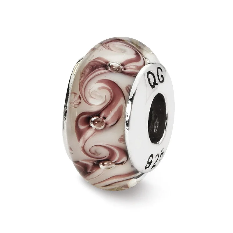 Buy More, Save More – Special Jewelry Discounts White, Mauve Swirl Hand-Blown Glass & Sterling Silver Bead Charm, 13mm