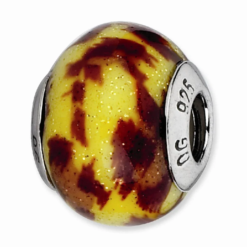 Flash Sale On Stunning Jewelry – Don't Miss Out Sterling Silver Yellow & Brown Glitter Overlay Glass Bead Charm, 15mm